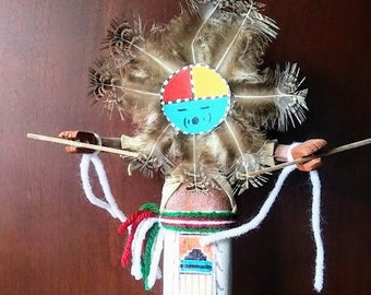 Vintage Navajo Kachina Sunface Dancer with Removeable Mask 7" -signed- 1950s