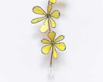 Yellow Kaffir Lily 3D Stained Glass Sun Catcher with Swarovski Crystal - FREE SHIPPING