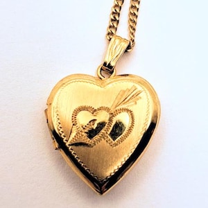 Vintage Heart Locket with 17.5&quot; Chain 1/20 12k GFHF &quot;Sweet&quot;- Broken Clasp- Mid Century