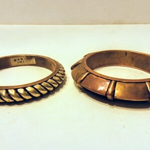 Vintage Bangle Bracelets- Set of 2- Brass Copper Steel-