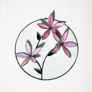 Stained Glass Flower Sun Catcher: 3D Raspberry Pink Floral Panel