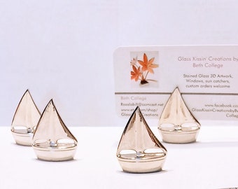 Silver Sailboats Whimsical Weighted Tiny Metal Place Card Holders Set of 4 FREE SHIPPING