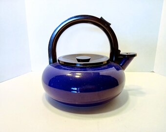 Vintage Copco Cobalt Blue Whistling Tea Kettle- 1980s- FREE SHIPPING