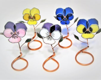 Pretty Little Pansy in  Stained Glass -  Choose Your Color Combination-Industrial Flowers- Sun Catcher-Sculpture-FREE SHIPPING