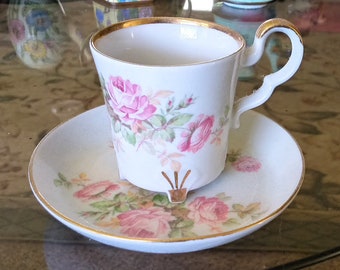 Vintage Bareuther Waldsassen Bavaria Germany Footed Gold Rimmed Bone China Cup and Saucer-