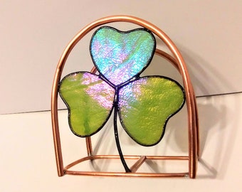 Sale-Funky Shamrock- Stained Glass Napkin Holder- LEAD FREE - Free Shipping