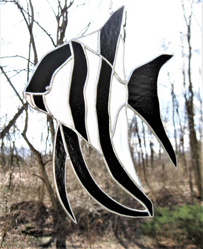 Angelfish Sun Catcher in Black and White Stained Glass FREE Etsy