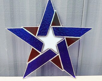 Star Sun Catcher in Red, White, and Blue Lead Free Stained Glass