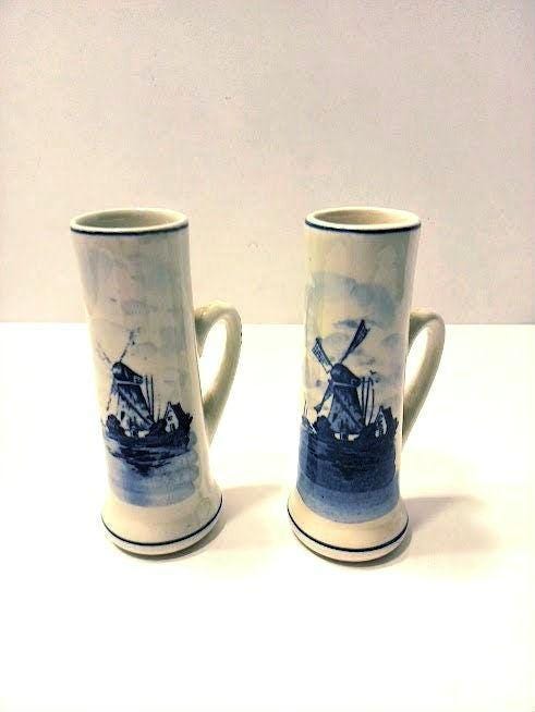 Antique Delft Miniature Liquor Mug with Handle -Set of 2- Double Shot-  pre 1900