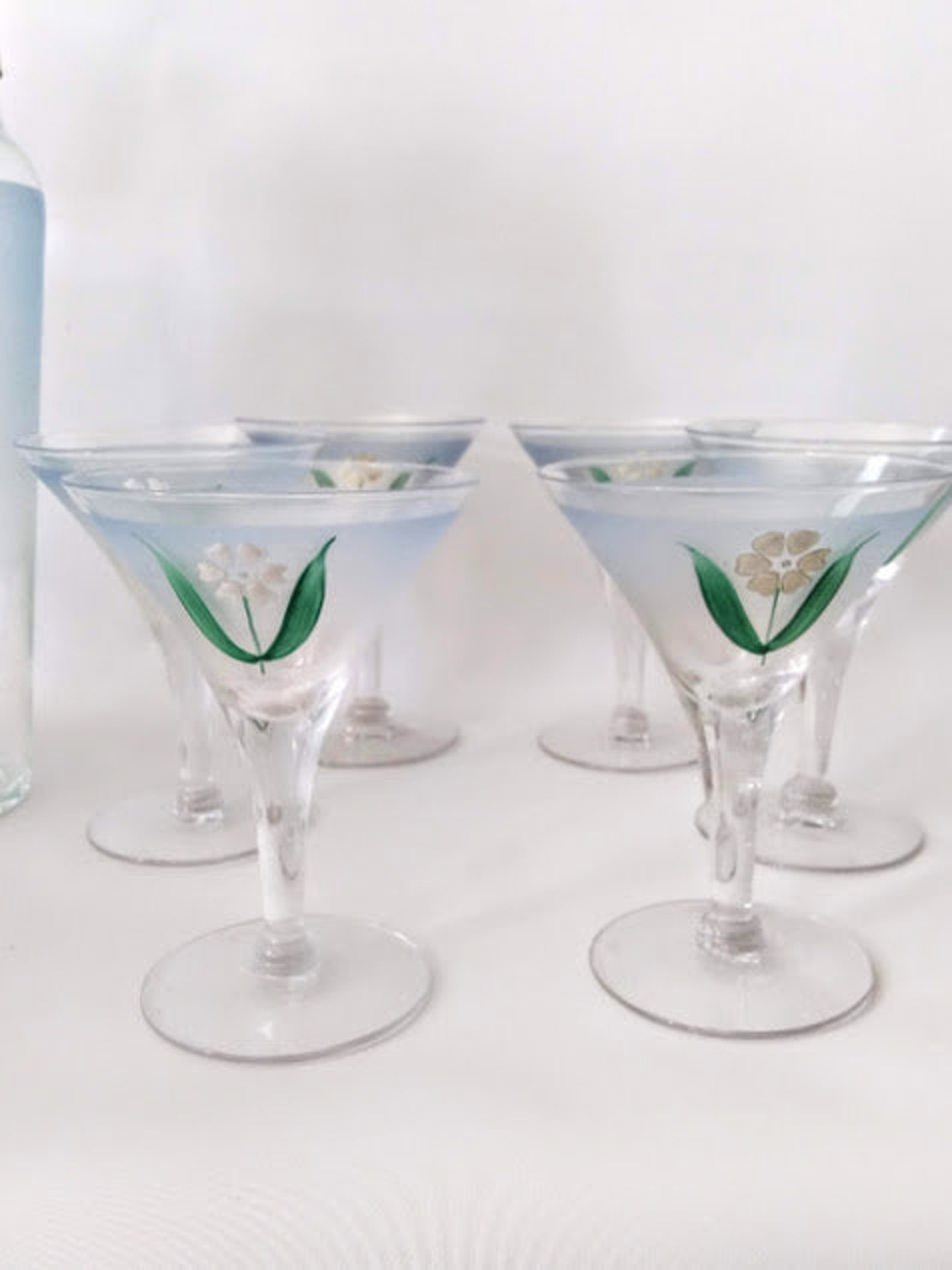Art Deco Cocktail Shaker Set With 12 Martini Glasses in Blue Etsy