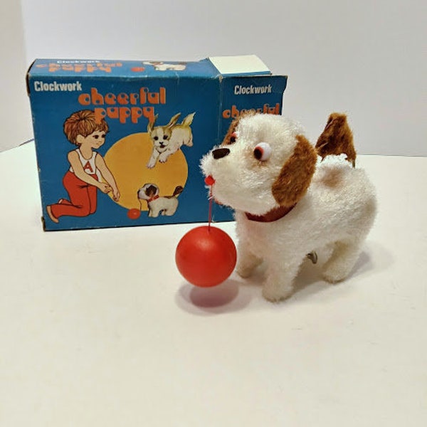 Vintage Cheerful Puppy - Clockwork Windup Mid Century Toy-Brand New in Box -FREE SHIPPING