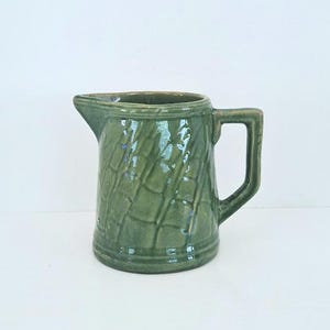 Vintage Green Glazed Yellowware Pottery Pitcher Hull 1940s