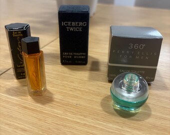 Vintage 90s Men Mini Perfume – Benetton, Perry Ellis 360, Iceberg Twice – Designer Miniature Choice