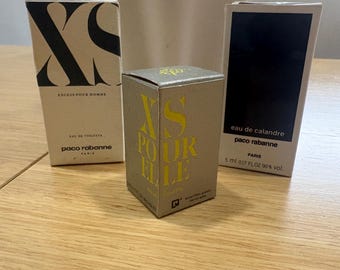 Vintage Paco Rabanne Mini Perfume Collection – XS Pour Elle, XS Pour Homme, Eau de Calandre