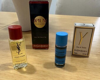 Vintage YSL Mini Perfume Collection – Rive Gauche (Women), Y, Opium Pour Homme – Designer Miniatures Bundle