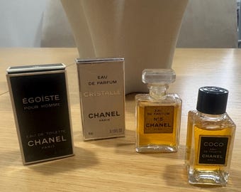 Vintage Chanel Mini Perfume Collection – Coco, No.5, Cristalle, Egoiste – Designer Miniatures Bundle