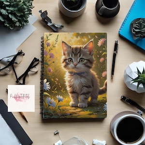Whimsical Cat Spiral Notebook: Floral Kitten Journal, Back to School