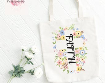 Faith Floral Bible Tote Bag | Inspirational Christian Gift, Floral Bible Bag, Faith-Based Church Tote, Eco-Friendly Bag, Religious Gift