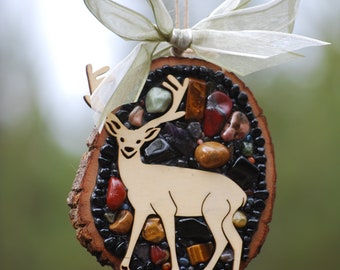 Mosaic Holiday Ornament and Tree Decoration,Mosaic Christmas decoration with Rustic Holiday flare, Stocking Stuffer for a Deer or Elk Lover