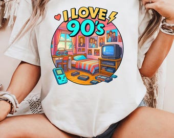 I Love retro neon-T-shirt jaren 90, vintage Nostalgia Party-T-shirt