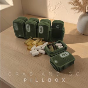 Grab-&-Go Pillbox Sleek Carbon Fibre| 8-Pod Weekly Medication Box (7+1 Spare) | UK Made