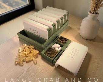 Pastillero grande de fácil acceso con tapa de cierre seguro / Estuche para medicamentos diarios de capacidad extra