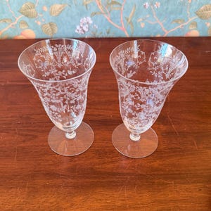 Cambridge Portia Clear Iced Tea Glasses – Pair, Stem 3130, American Glass c.1930s, Classic Floral Etched Crystal