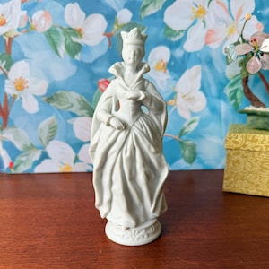 Vintage Bisque Porcelain Figurine of a Queenly Lady in Gown – Mid-Century European or Japanese Elegance