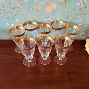 Vintage Gold Rim Goblets – Set of 8 Water, Whiskey, or Cocktail Glasses, Mid-Century Bar Cart Chic