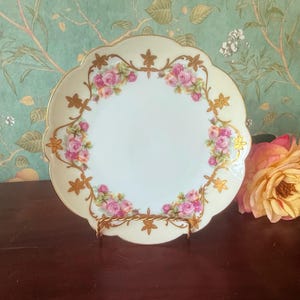 Limoges LDBC Ambeau China 8.5&quot; Floral & Gold Plate, France c.1900–1930, Timeless French Elegance