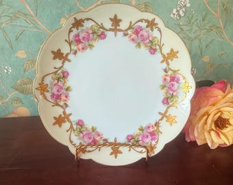 アンティーク リモージュ フランス ピンクと白の花のマーク付き