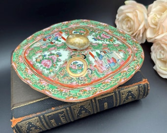 Vintage Famille Rose/Rose Medaillon bedeckt Porzellanschale