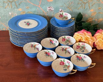 Antique Limoges La Cloche Trio Set – 9 Trios + Extra Plates & Saucer, France c.1900