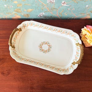 Antique T.V. Limoges France Platter – 16” Gilded Handled Porcelain Tray, c.1900