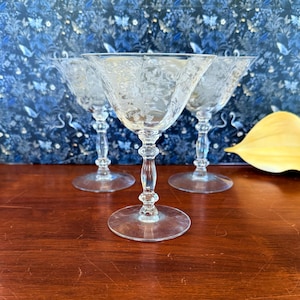 Cambridge Portia Clear Champagne / Tall Sherbets – Set of 3 Stem 3130, American Glass c.1930s, Refined Entertaining Accent
