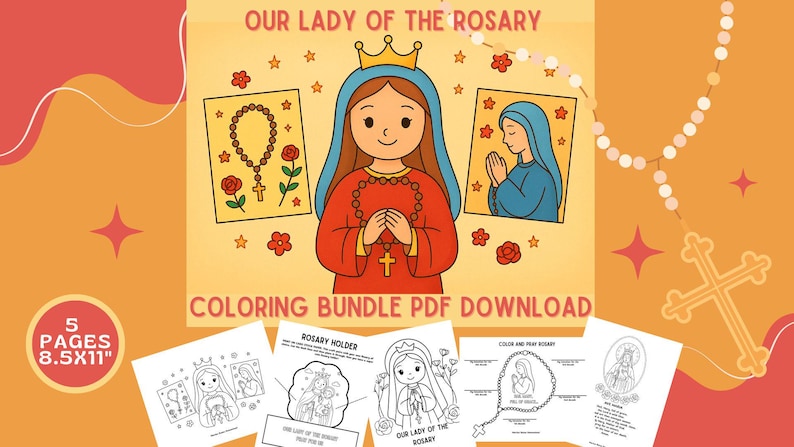 Our Lady of the Rosary Coloring Pages: Catholic Kids Printable Bundle ...