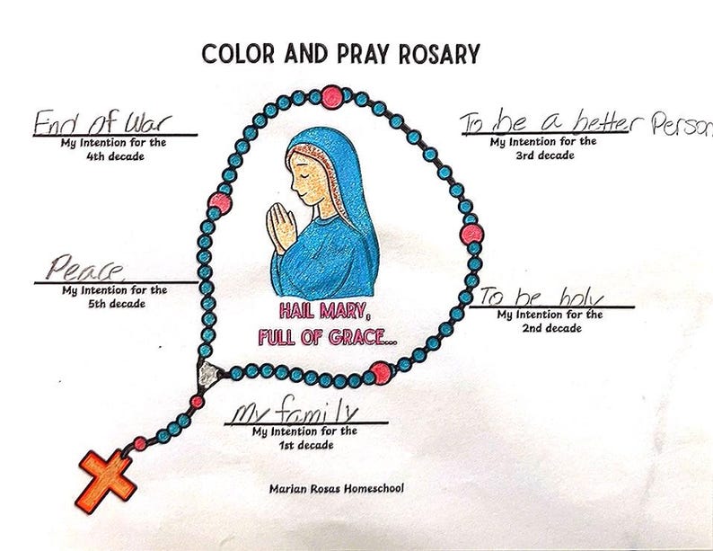 Our Lady of the Rosary Coloring Pages: Catholic Kids Printable Bundle ...