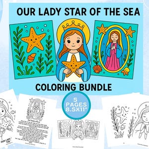 Our Lady Star of the Sea Coloring Pages: Catholic Kids Printable Bundle, Marian Collection pt.1 (PDF Download)
