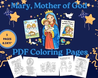 Maria, Mutter Gottes Ausmalseiten: Katholische Kinder Printable Bundle (PDF-Download)