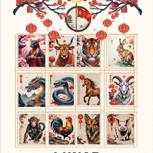 Chinese Zodiac Art Print Set: Boho Astrology Home Decor (Digital Download)