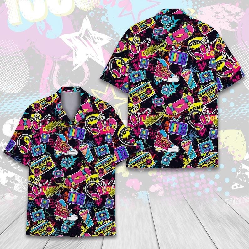 ALISISTER 80s 90s Hawaiian Shirt For Men - Retro Button Down Short Sleeve, Loose Fit, Size Large