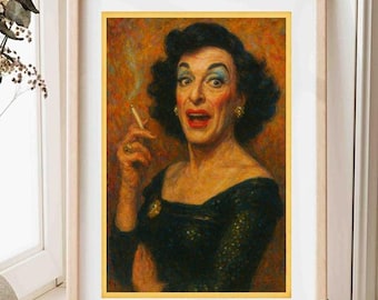 Bette, Drag Legend, Drag Queen Oil Painting, Retro Gay Art Print, Camp Queer Wall Decor, LGBTQ Vintage Glam Portrait, Mid-Century Drag Queen