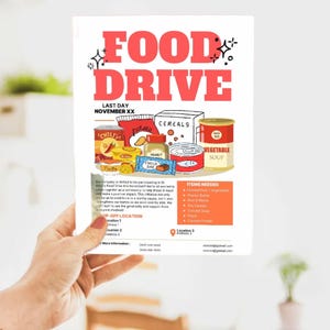 Bearbeitbare Food Drive Flyer Vorlage | Canva Printable Community Event Poster | Donation Drive Flyer | Bearbeitbarer Wohltätigkeitsflieger