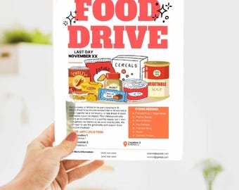 Redigerbar flygbladsmall för matinsamling | Utskrivbar Canva-affisch för samhällsevenemang | Flyer för donationsinsamling | Redigerbar välgörenhetsflyer