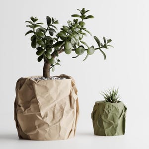 Crumpled Bag Planter | Paper Look Pot | Modern Plant Decor