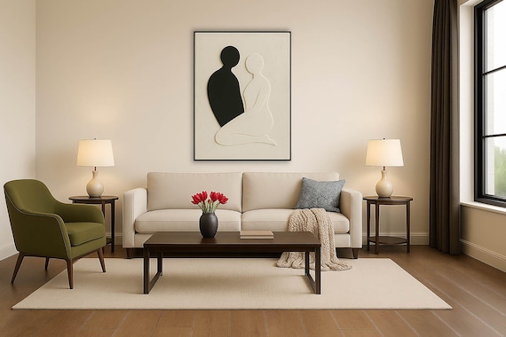 Abstract Textured Painting of Couple, Original - Love Series - Black and White