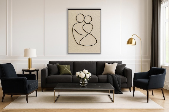 Abstract Textured Painting of Couple, Original - Love Series - Black and White