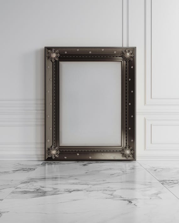 Oversized Vintage Mirror, Charcoal Black & Silver