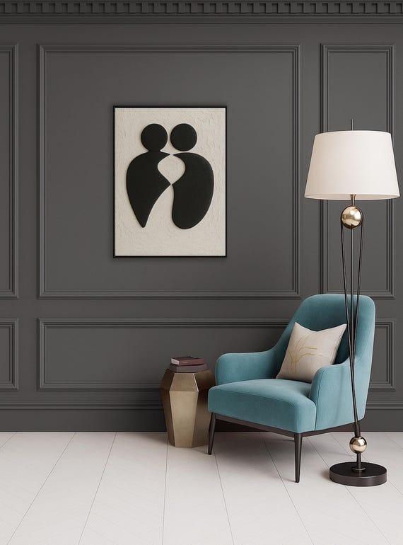 Abstract Textured Painting of Couple, Original - Love Series - Black and White