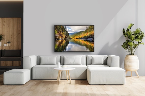 Fall colors Rainbow Reflections on Rogue River Photography (Available in Plexiglass & Metal)